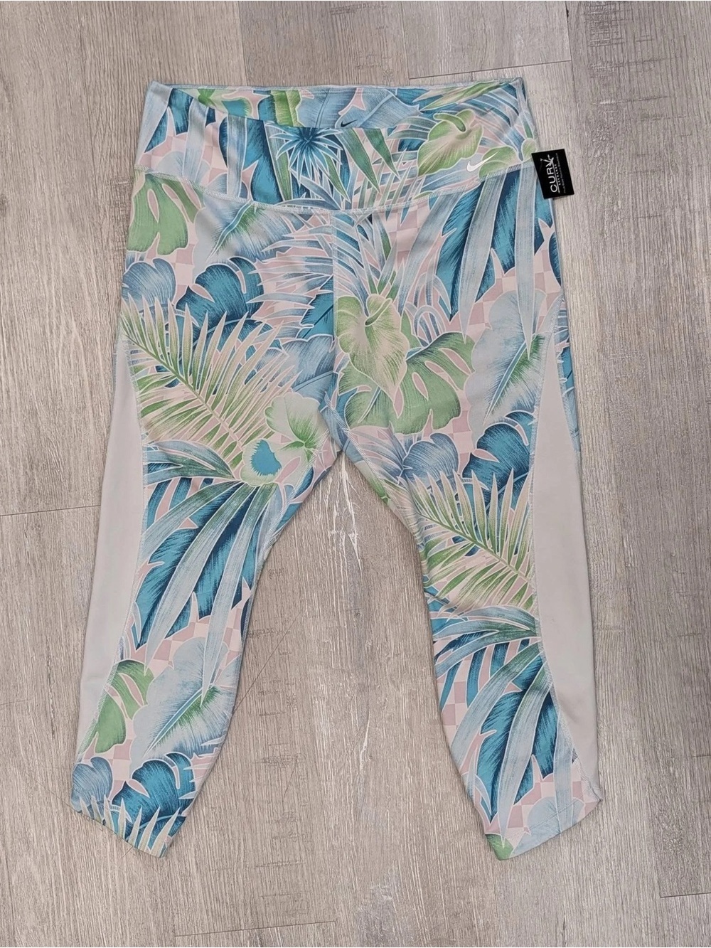 Nike Dri-FIT Blue & Green Tropical Print Cropped Training Leggings - Size XXL